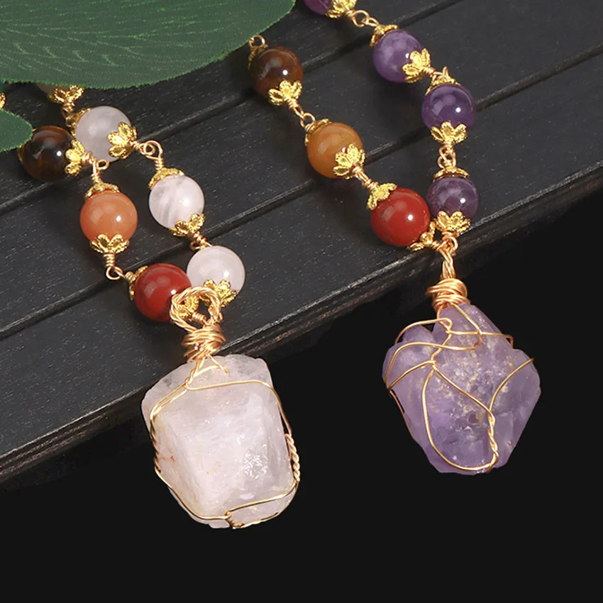 Irregular Crystal Stone Pendant Necklace For Women Natural Amethyst Quartz Aquamarine 7 Chakra Beads Chain Necklace Jewelry
Irregular Crystal Stone Pendant Necklace For Women Natural Amethyst Quartz Aquamarine 7 Chakra Beads Chain Necklace Jewelry