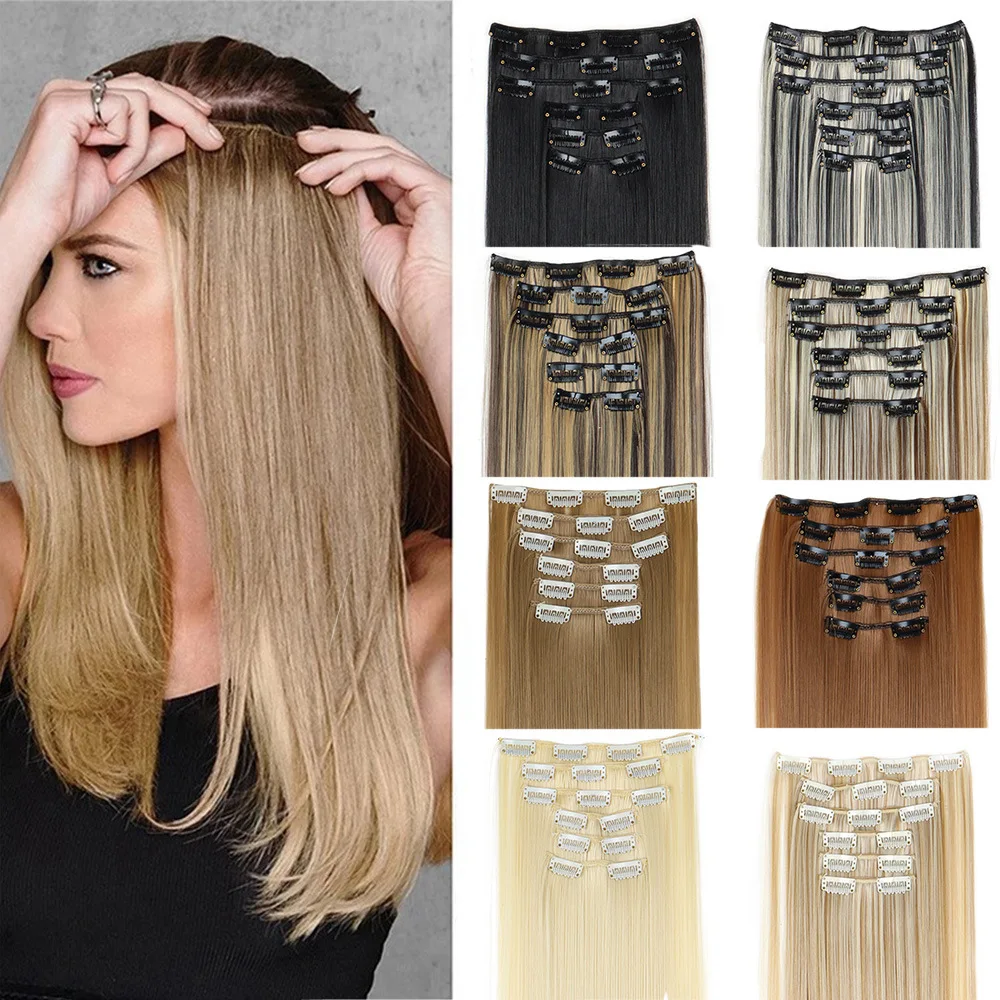 16 Clips in Hair Extensions 24Inchs Long Straight Hairstyle Synthetic Blonde Black Hairpieces Heat Resistant Fake Hair 6Pcs/Set
16 Clips in Hair Extensions 24Inchs Long Straight Hairstyle Synthetic Blonde Black Hairpieces Heat Resistant Fake Hair 6Pcs/Set
