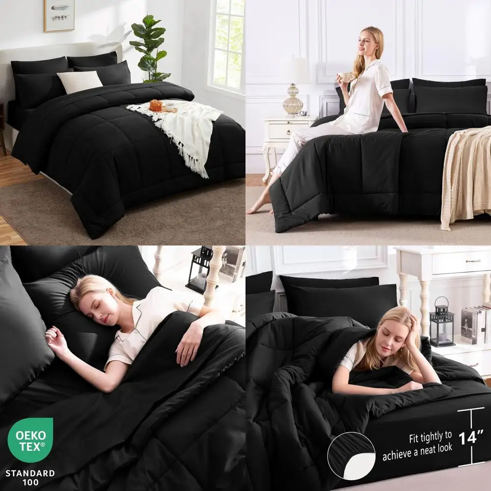 7-Piece Black Queen Comforter Set: All-Season Quilted Bedding with Sheet, Pillowcases
7-Piece Black Queen Comforter Set: All-Season Quilted Bedding with Sheet, Pillowcases