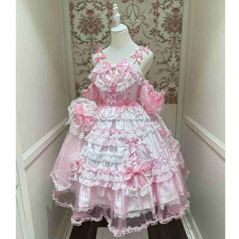 Women Pink Sweet Lolita Dress Evening Gown with Bow for Coming-of-Age Ceremony Princess Dress Party Dress
Women Pink Sweet Lolita Dress Evening Gown with Bow for Coming-of-Age Ceremony Princess Dress Party Dress