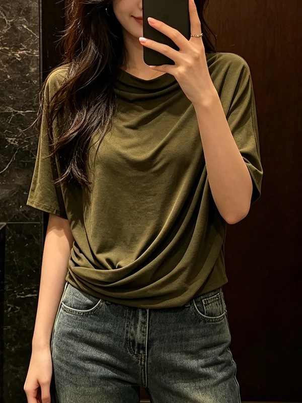 Summer New Style Women's Large Size T-shirt Knot Design Collar Short Sleeve Commute Fashionable Personality Korean Version
Summer New Style Women's Large Size T-shirt Knot Design Collar Short Sleeve Commute Fashionable Personality Korean Version