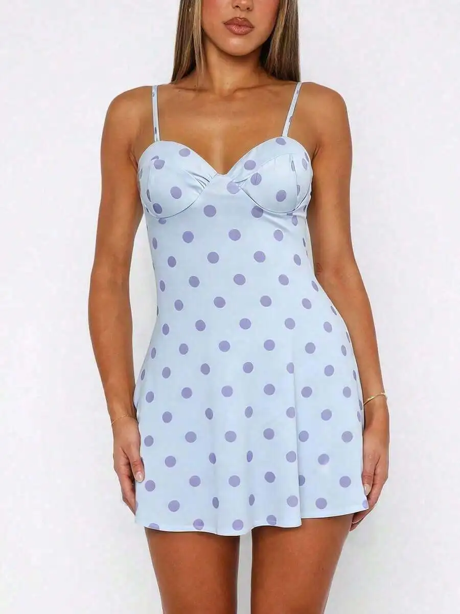 Polka Dot Mini Dress With Adjustable Straps Padded Bust Summer Women Party Dress
Polka Dot Mini Dress With Adjustable Straps Padded Bust Summer Women Party Dress