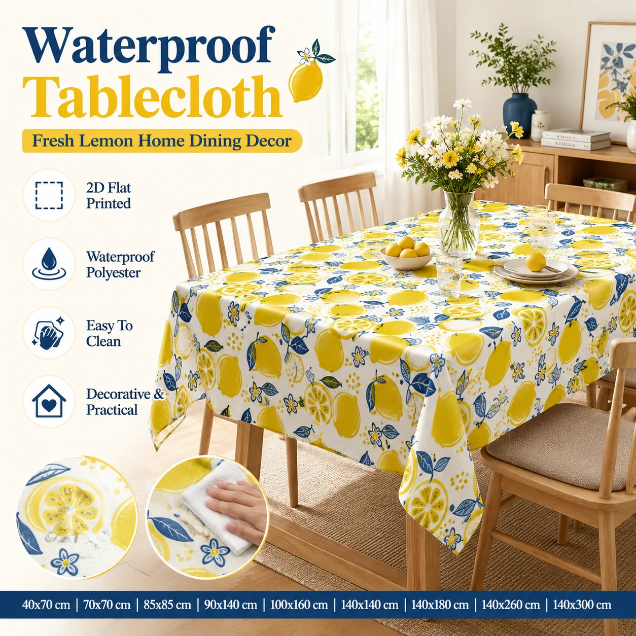 Fresh Citrus Lemon Tablecloth 2D Flat Printed Waterproof Polyester Table Cover Easy Clean For Spring Summer Home Kitchen Decor
Fresh Citrus Lemon Tablecloth 2D Flat Printed Waterproof Polyester Table Cover Easy Clean For Spring Summer Home Kitchen Decor