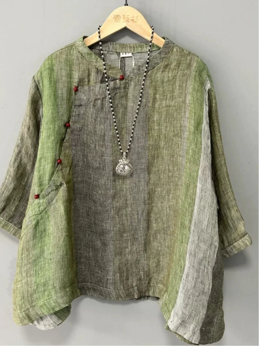 Retro Gradient Washed Shirt Large Size Women's Slant Button Stand Collar Five Sleeve Hoodie Tea Service Top Summer Casual Cotton
Retro Gradient Washed Shirt Large Size Women's Slant Button Stand Collar Five Sleeve Hoodie Tea Service Top Summer Casual Cotton
