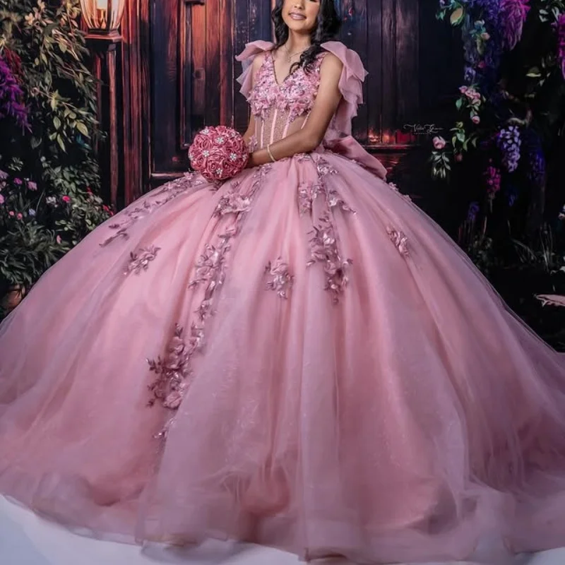 Customized Shiny Pink Off Shoulder Quinceanera Dress Tull sequin applique 3D flower Bow vestidos de 15 Quinceanera
Customized Shiny Pink Off Shoulder Quinceanera Dress Tull sequin applique 3D flower Bow vestidos de 15 Quinceanera