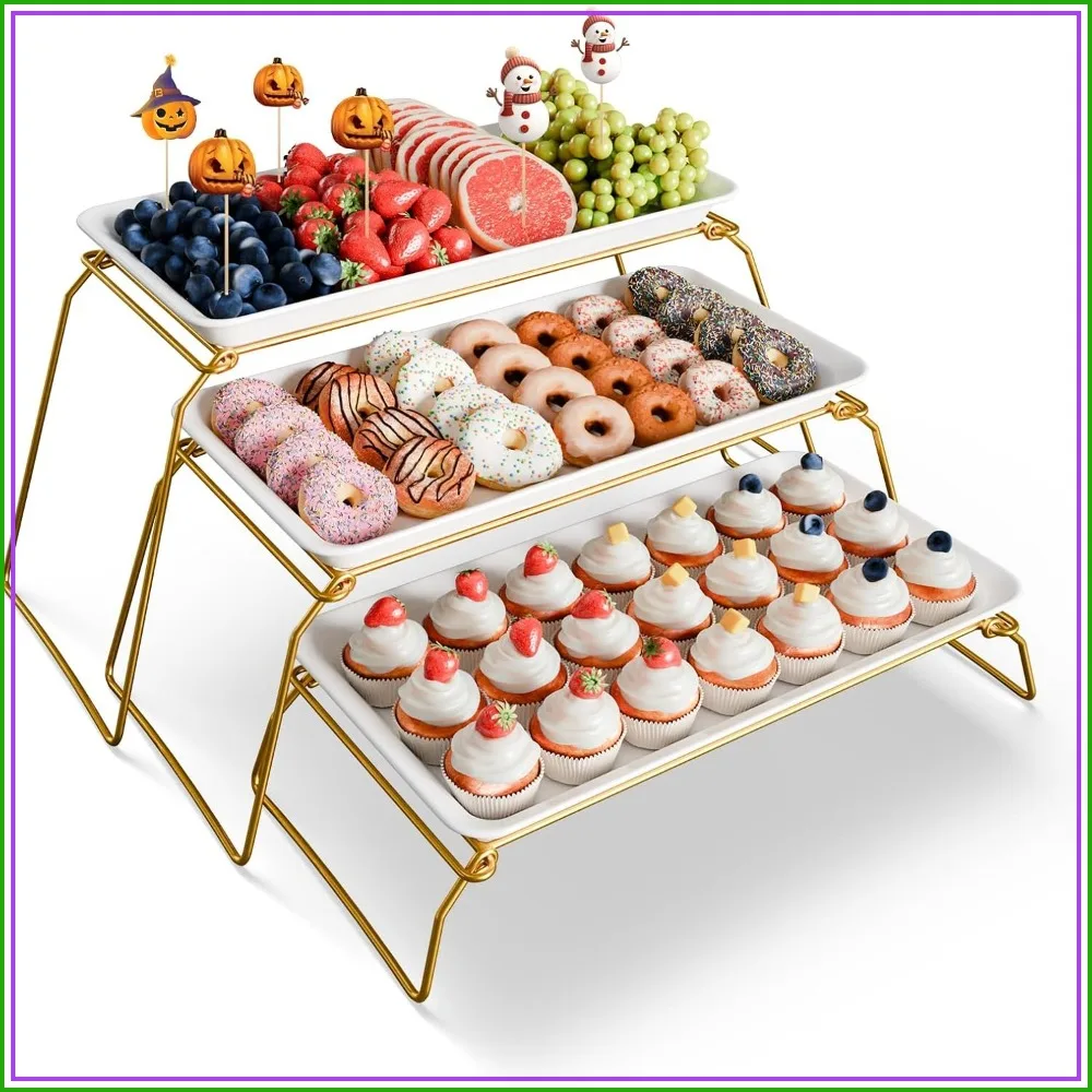 3-Tier Gold Serving Tray Set, 17" Platters, Holds 63 Cupcakes
3-Tier Gold Serving Tray Set, 17" Platters, Holds 63 Cupcakes