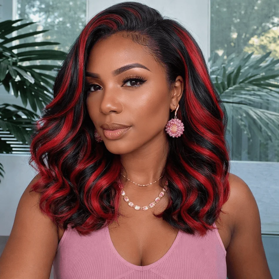 1B/99J Ombre Black And Red Highlight Body Wave Short Bob Human Hair Wigs 13x4 HD Lace Front Wig Pre Plucked Glueless Wig
1B/99J Ombre Black And Red Highlight Body Wave Short Bob Human Hair Wigs 13x4 HD Lace Front Wig Pre Plucked Glueless Wig