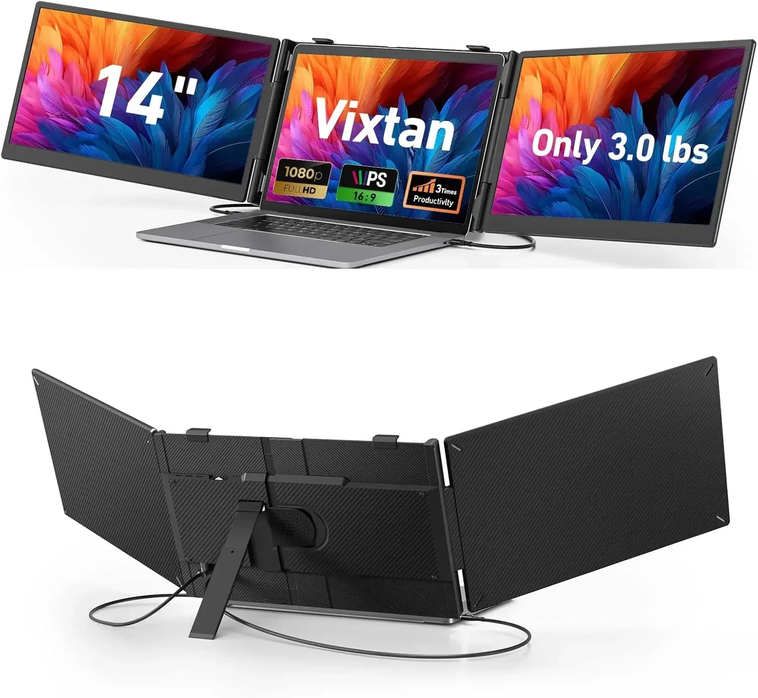 14" Triple Laptop Screen Extender, 3.0 lbs Lightweight FHD IPS Portable Monitor for Laptop, USB-C Plug & Play Multi Screen Attac
14" Triple Laptop Screen Extender, 3.0 lbs Lightweight FHD IPS Portable Monitor for Laptop, USB-C Plug & Play Multi Screen Attac