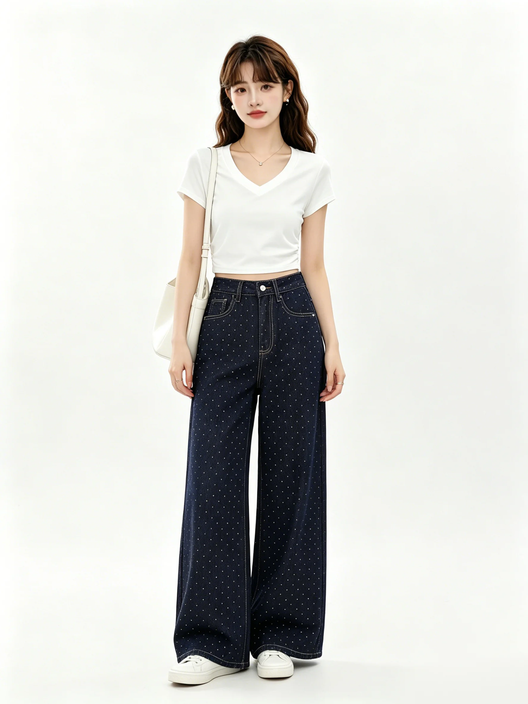 High Waist Wide Leg Denim Pants Korean Style Summer New Polka Dot Drapey Floor Length Jeans Versatile Daily Wear
High Waist Wide Leg Denim Pants Korean Style Summer New Polka Dot Drapey Floor Length Jeans Versatile Daily Wear