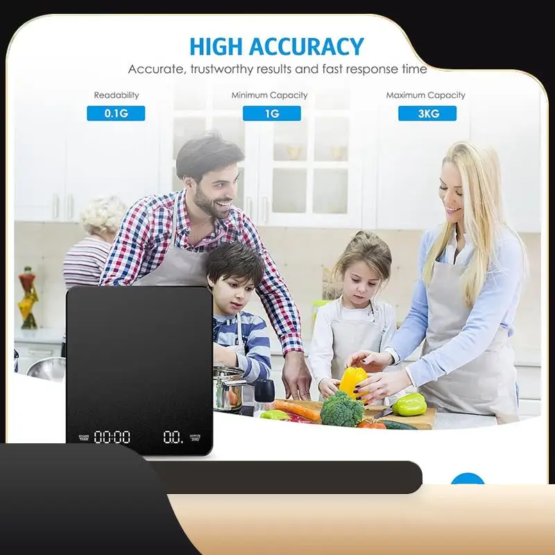 Digital Kitchen Scale With Timer ABS 3 Units Rechargeable Portable Coffee Scale 3Kg/0.1G High Accuracy-T44C
Digital Kitchen Scale With Timer ABS 3 Units Rechargeable Portable Coffee Scale 3Kg/0.1G High Accuracy-T44C