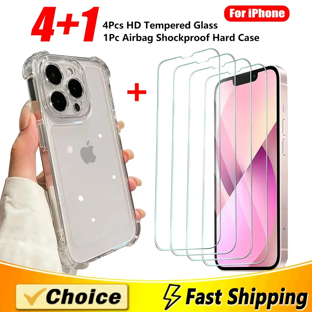 4Pcs HD Tempered Glass + 1Pc Luxury Shockproof Clear Case,For iPhone 15 14 13 12 11 Pro Max 7 8 Plus X XR XSMax Screen Protector
4Pcs HD Tempered Glass + 1Pc Luxury Shockproof Clear Case,For iPhone 15 14 13 12 11 Pro Max 7 8 Plus X XR XSMax Screen Protector