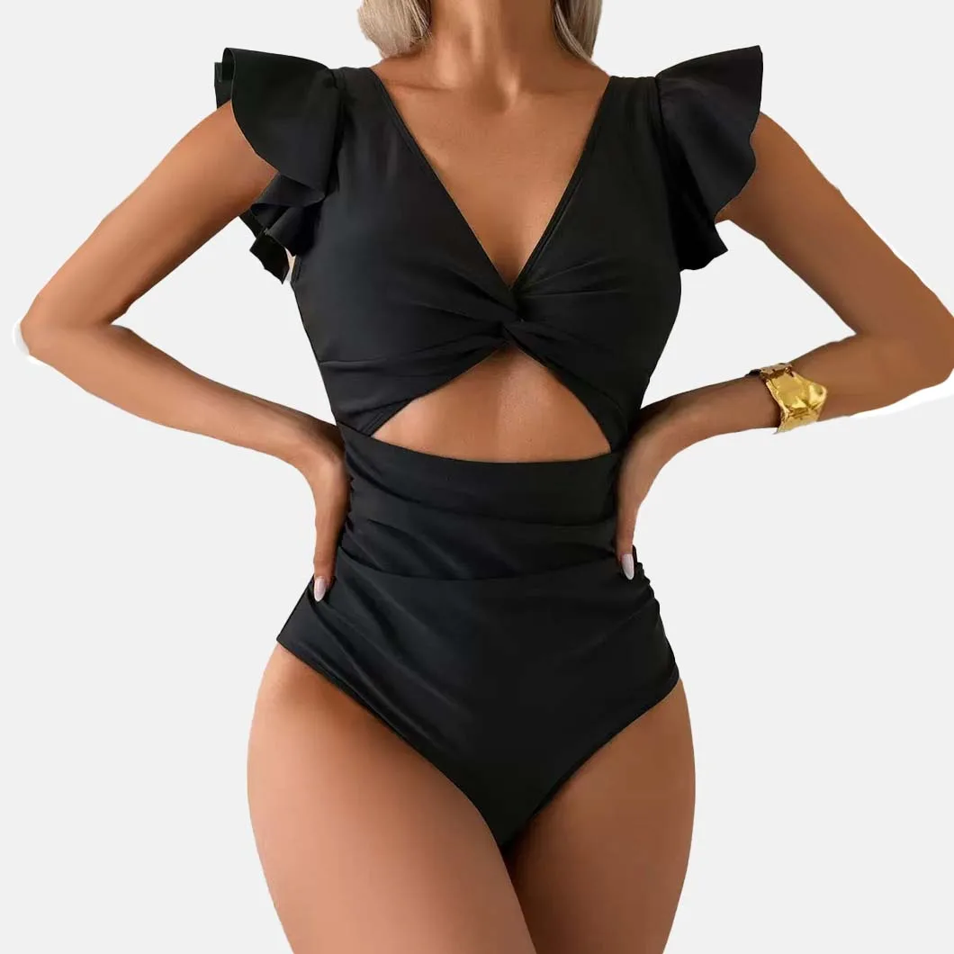 Solid-Color Sexy Ruffled Shoulder Straps Swimsuit High-Waisted Open-Front One-Piece Swimsuit
Solid-Color Sexy Ruffled Shoulder Straps Swimsuit High-Waisted Open-Front One-Piece Swimsuit
