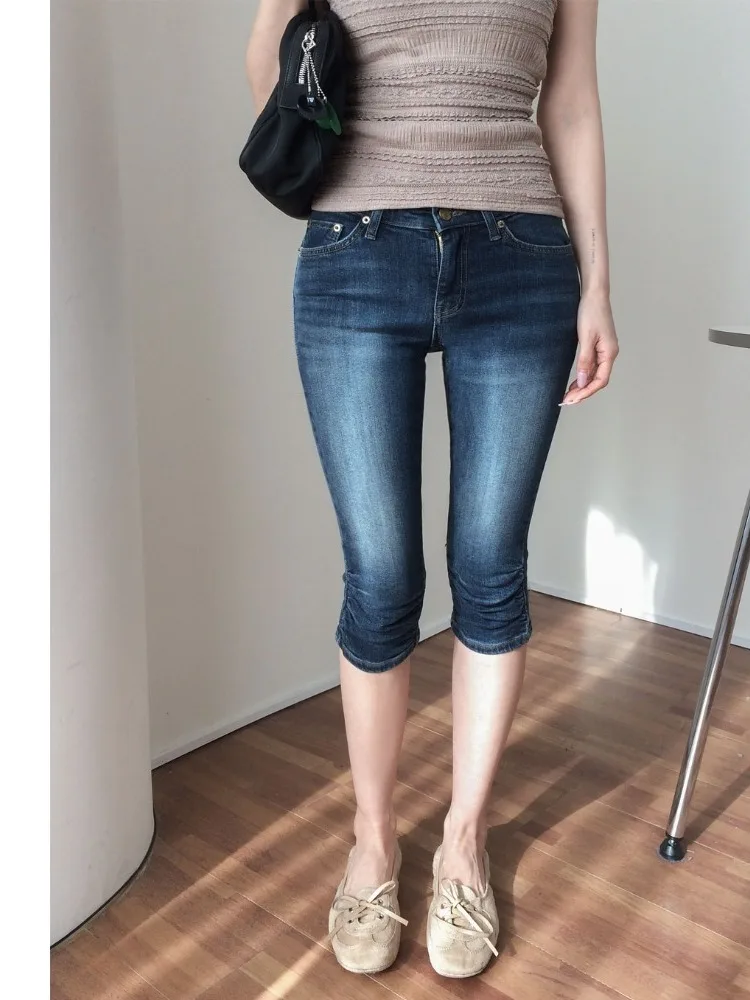 Slim Fit High Waist Denim Jeans Women's Spring Summer Seven-Foot Folded Hem Jeans Korean Style Cotton Polyester Spandex Blend
Slim Fit High Waist Denim Jeans Women's Spring Summer Seven-Foot Folded Hem Jeans Korean Style Cotton Polyester Spandex Blend