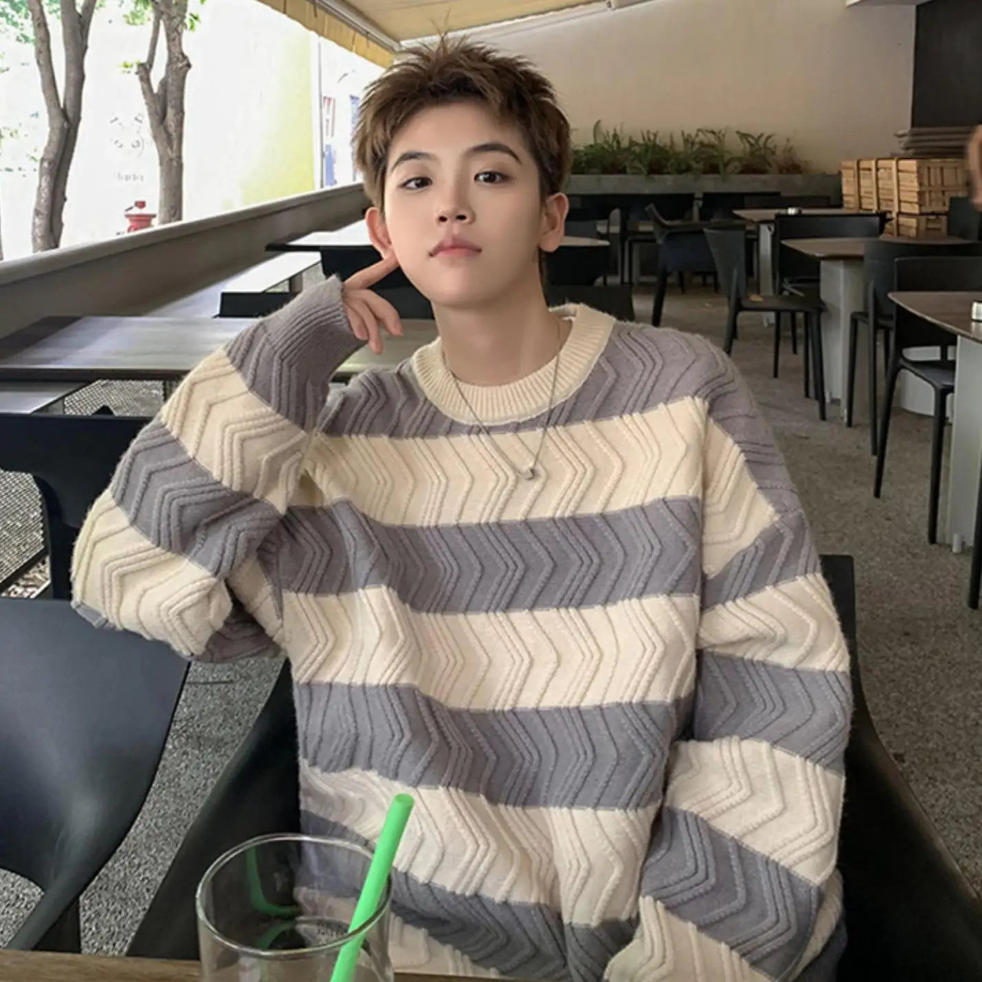 Warmth Knitted Loose Men's Top Striped Base Layer Sweater Versatile Comfortable Lazy Sle High-End Feeling Casual Wear
Warmth Knitted Loose Men's Top Striped Base Layer Sweater Versatile Comfortable Lazy Sle High-End Feeling Casual Wear