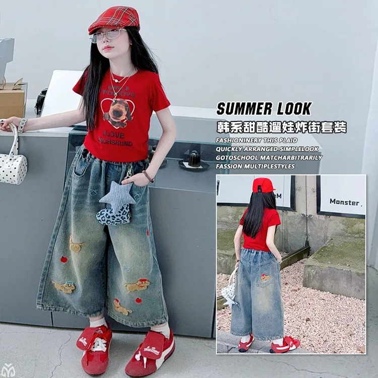 summer teen girls embroidered dog cowboy seven part pants red cotton Short Sleeve love t-shirts junior kid Wide Leg Middle jeans
summer teen girls embroidered dog cowboy seven part pants red cotton Short Sleeve love t-shirts junior kid Wide Leg Middle jeans