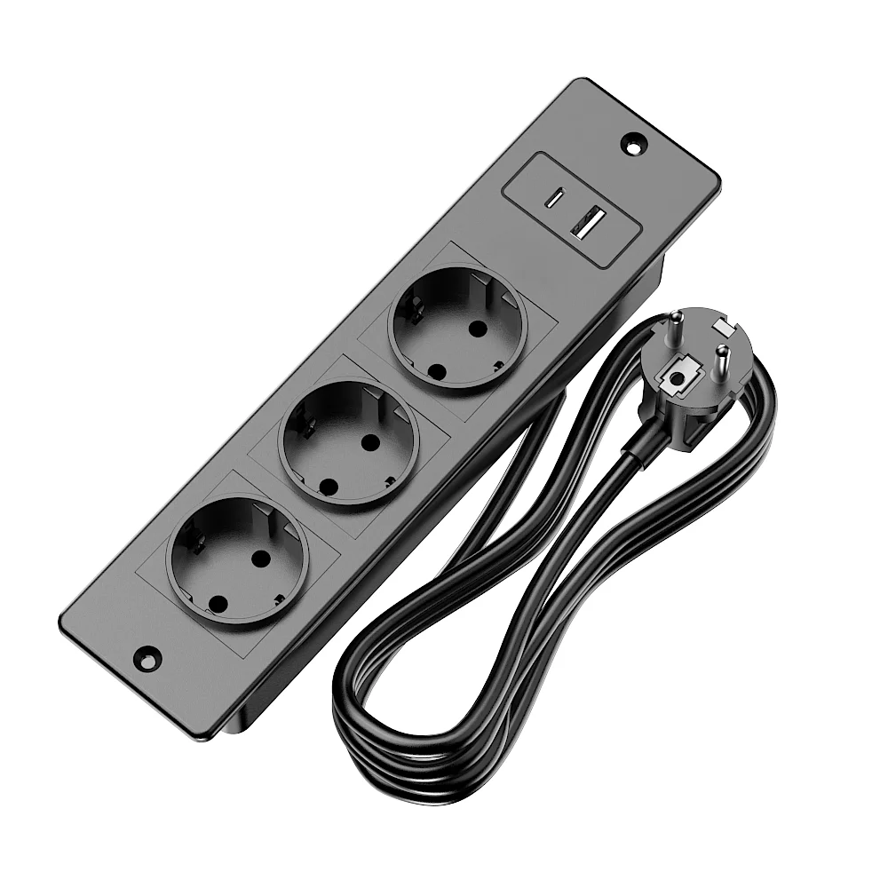 EU Black Recessed Countertop Socket 3 AC Outlets USB A+C Ports 1.5M Extension Cord 3680W Surge & Overload Protection for Office
EU Black Recessed Countertop Socket 3 AC Outlets USB A+C Ports 1.5M Extension Cord 3680W Surge & Overload Protection for Office