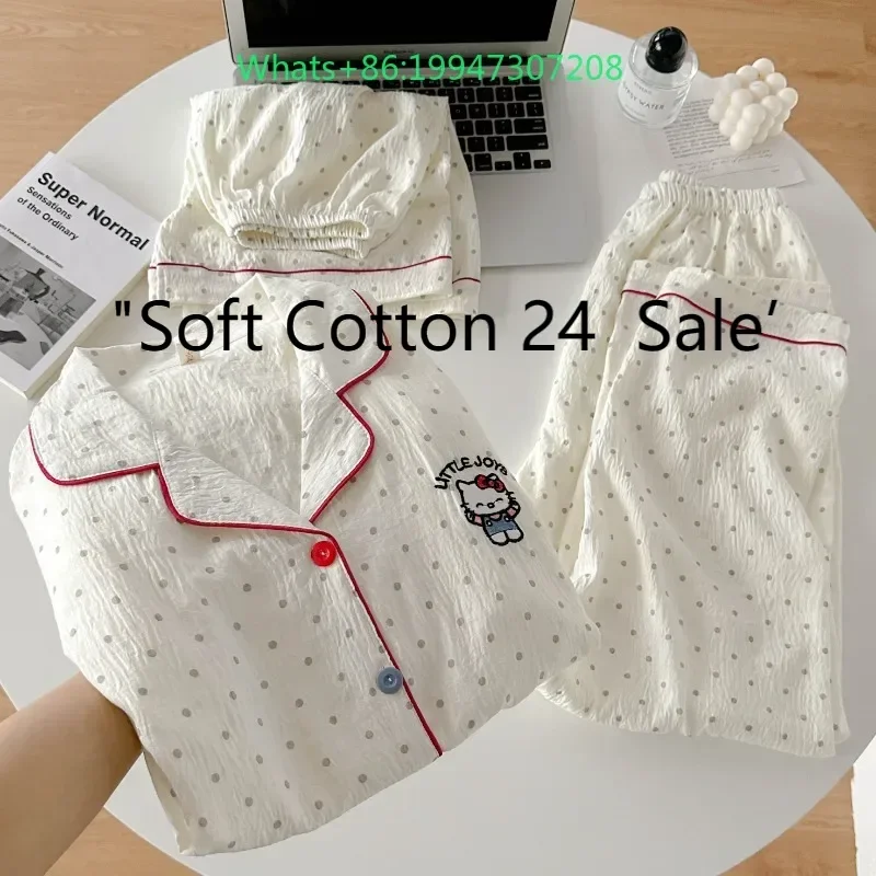 Summer new white cloud cotton cute cartoon Hello Kitty pajamas short sleeves shorts loungewear three-piece set
Summer new white cloud cotton cute cartoon Hello Kitty pajamas short sleeves shorts loungewear three-piece set