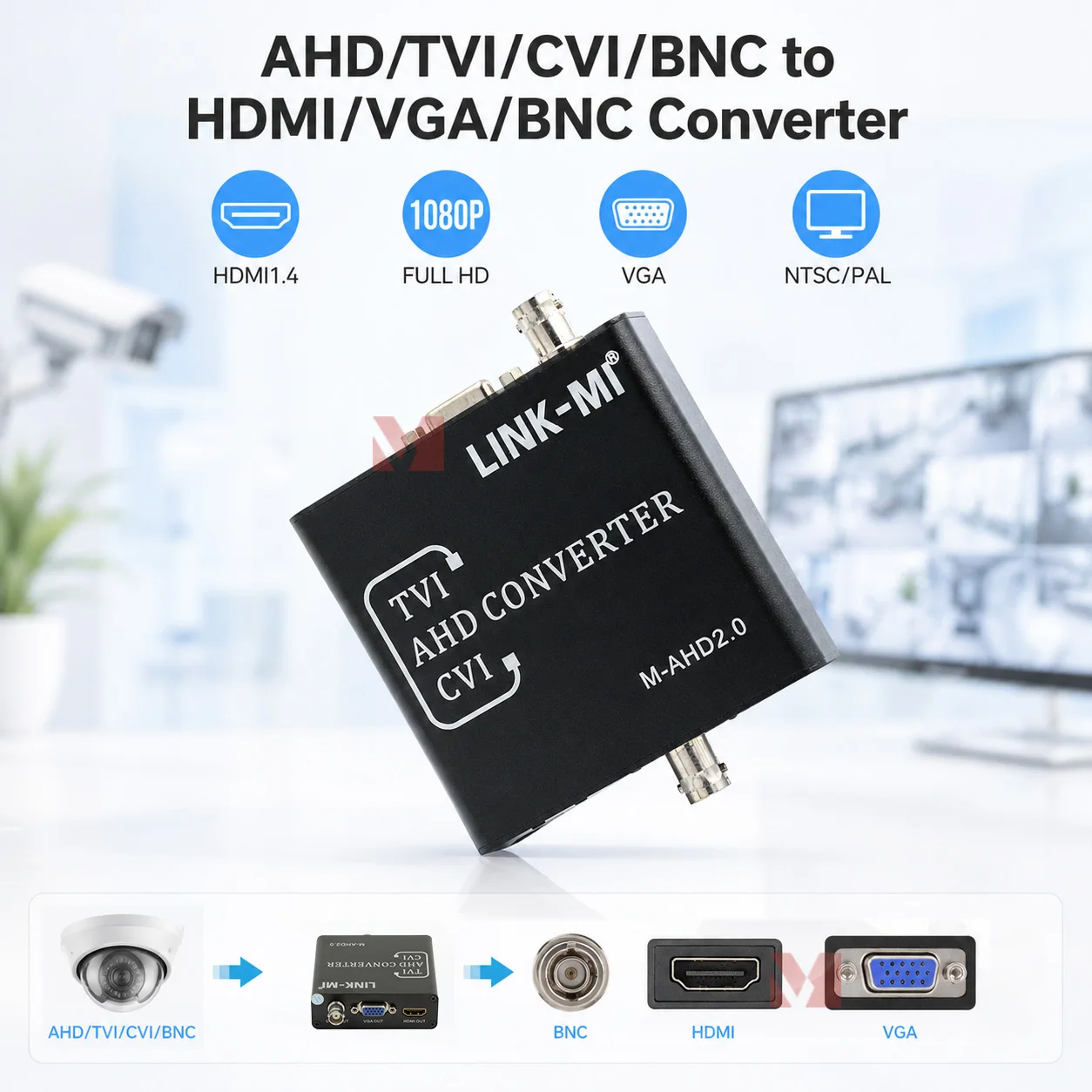 LINK-MI AHD/TVI/CVI/BNC to HDMI/VGA/BNC Converter HDMI1.4 Converter 1080@60Hz Video Converter AHD to HDMI Converter
LINK-MI AHD/TVI/CVI/BNC to HDMI/VGA/BNC Converter HDMI1.4 Converter 1080@60Hz Video Converter AHD to HDMI Converter
