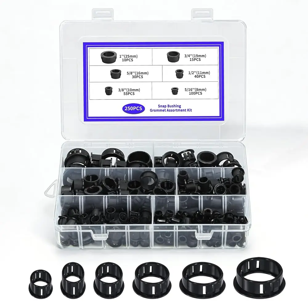 250 Pcs Cable Snap Bushing Grommets, Black Round Nylon Snap in Cable Grommet Protector, 5/16\ 3/8\ 1/2\ 5/8\ 3/4\ 1\ Cable Sn
250 Pcs Cable Snap Bushing Grommets, Black Round Nylon Snap in Cable Grommet Protector, 5/16\ 3/8\ 1/2\ 5/8\ 3/4\ 1\ Cable Sn