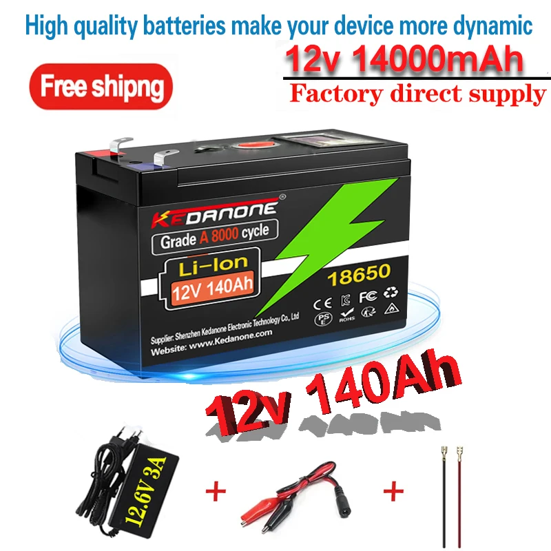 12V Battery 140Ah 18650 lithium battery pack Rechargeable battery for solar energy electric vehicle battery+12.6v3A charger
12V Battery 140Ah 18650 lithium battery pack Rechargeable battery for solar energy electric vehicle battery+12.6v3A charger