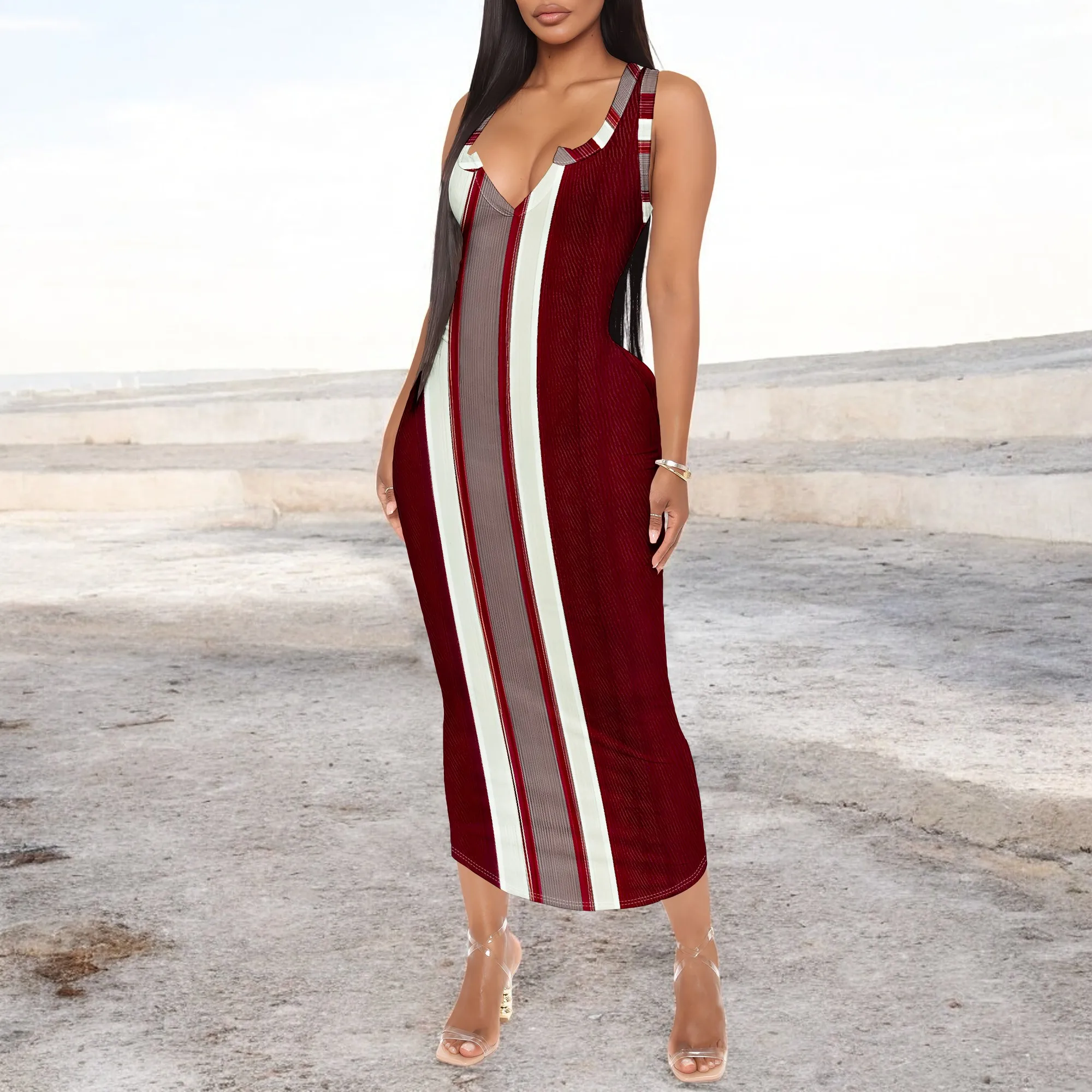 2025 New Arrival Sexy Burgundy Striped Bodycon Dress for Women V Neck Sleeveless Tight Fit Midi Clubwear Night Party Dress S-3XL
2025 New Arrival Sexy Burgundy Striped Bodycon Dress for Women V Neck Sleeveless Tight Fit Midi Clubwear Night Party Dress S-3XL
