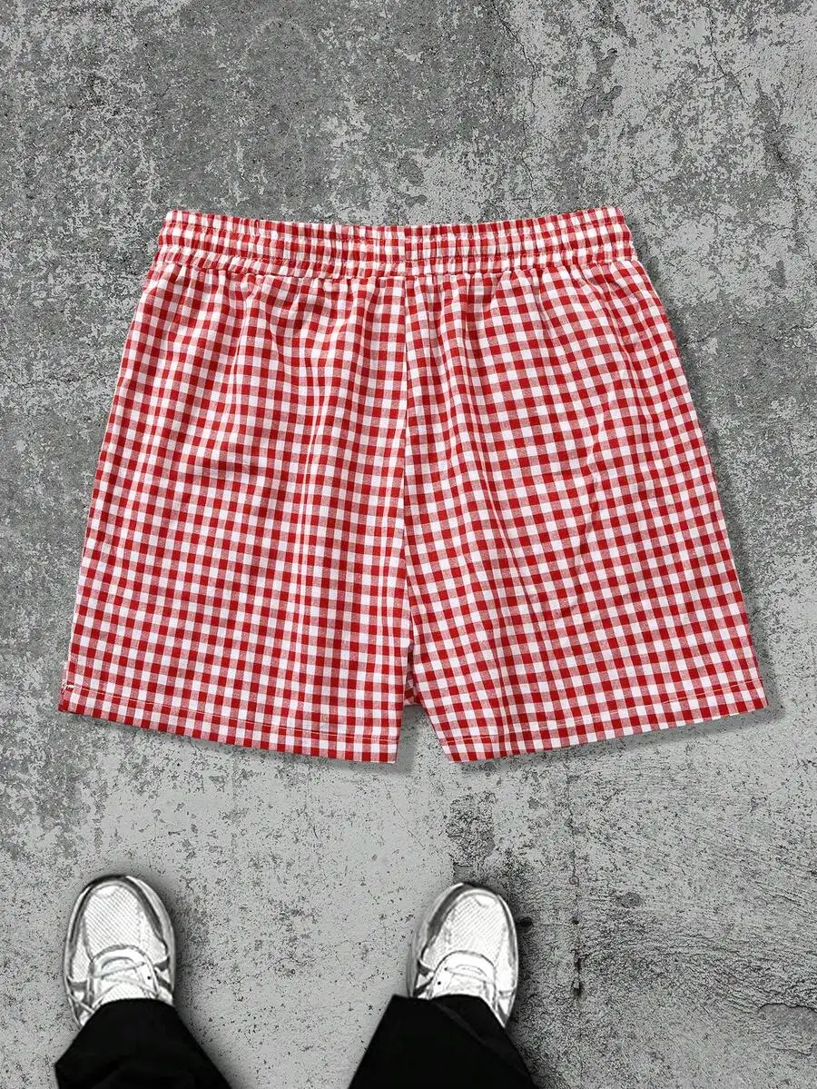 Men Comfortable Red And White Gingham Loose Shorts With Elastic Waist For Daily Casual Use
Men Comfortable Red And White Gingham Loose Shorts With Elastic Waist For Daily Casual Use