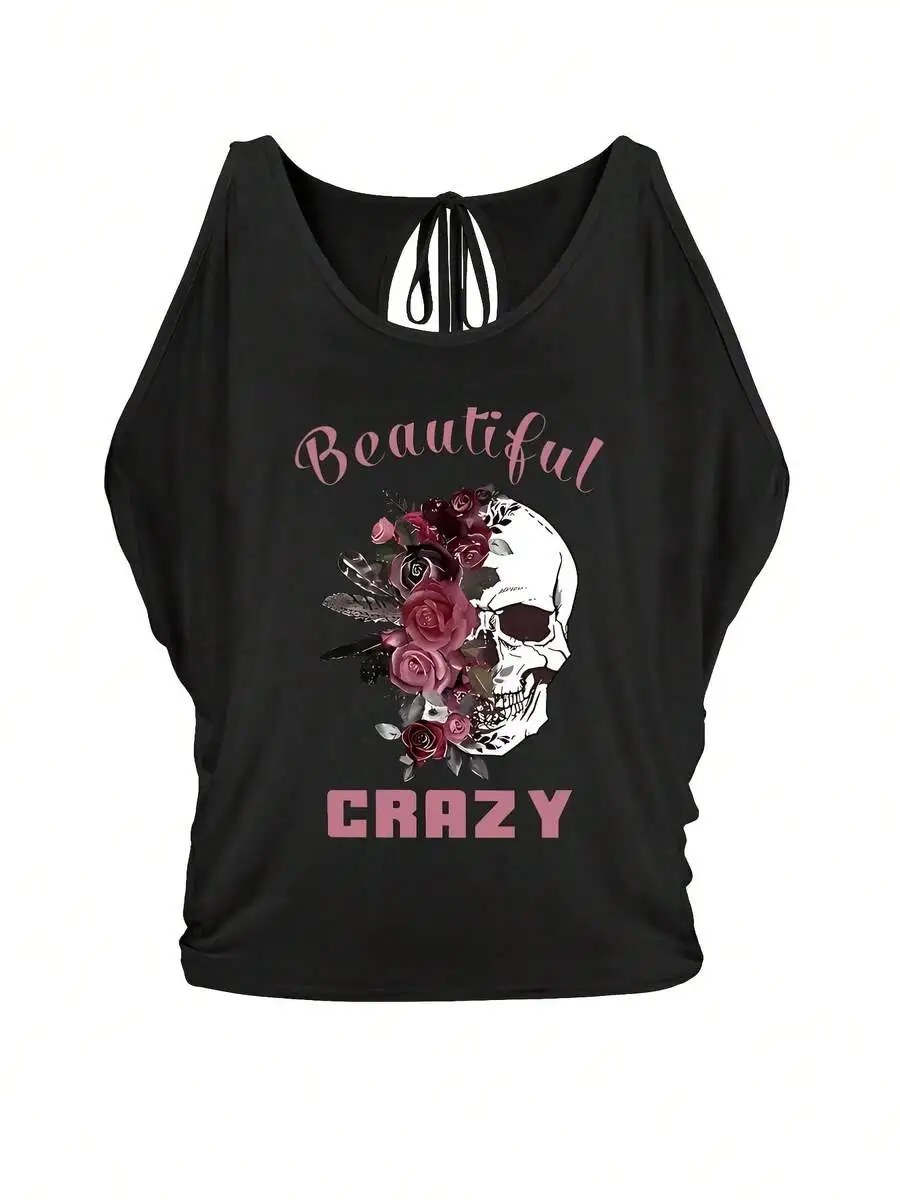 Plus Size Womens Oversized Top With Skull And Floral Print Off-Shoulder Casual Tee
Plus Size Womens Oversized Top With Skull And Floral Print Off-Shoulder Casual Tee