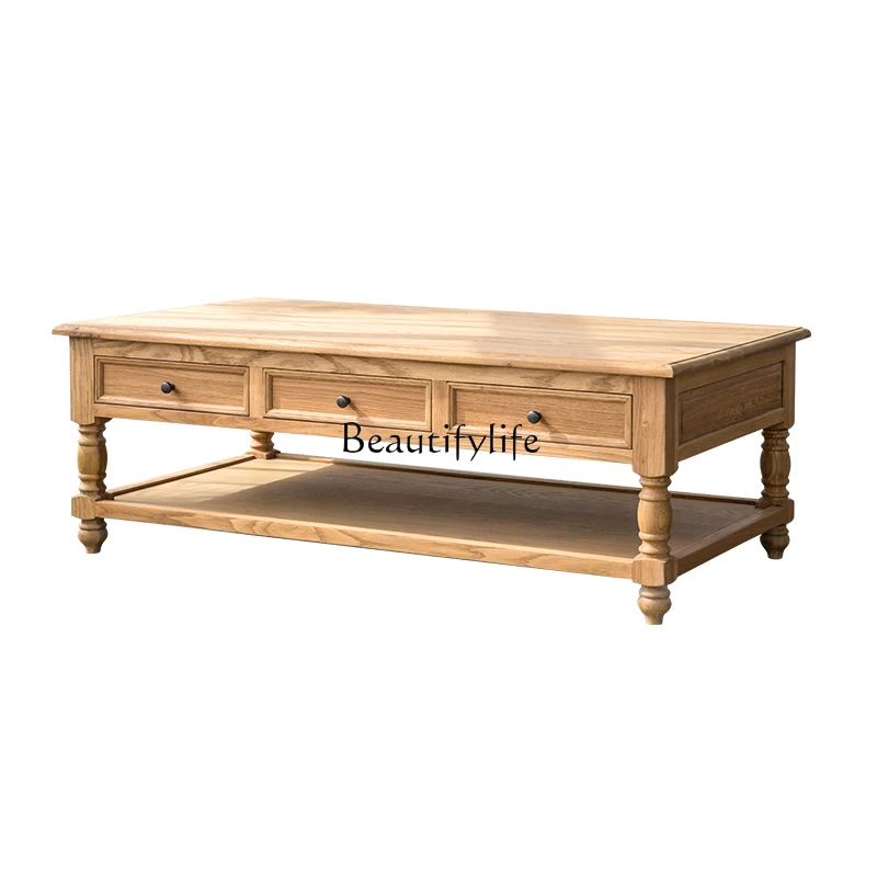 American country solid wood living room coffee table drawer French light luxury retro oak
American country solid wood living room coffee table drawer French light luxury retro oak