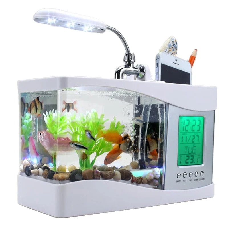 USB Mini Aquarium Fish Tank Aquarium with LED Desk Lamp Light LCD Display Screen Clock Fish Tank Aquarium Ecosystem
USB Mini Aquarium Fish Tank Aquarium with LED Desk Lamp Light LCD Display Screen Clock Fish Tank Aquarium Ecosystem