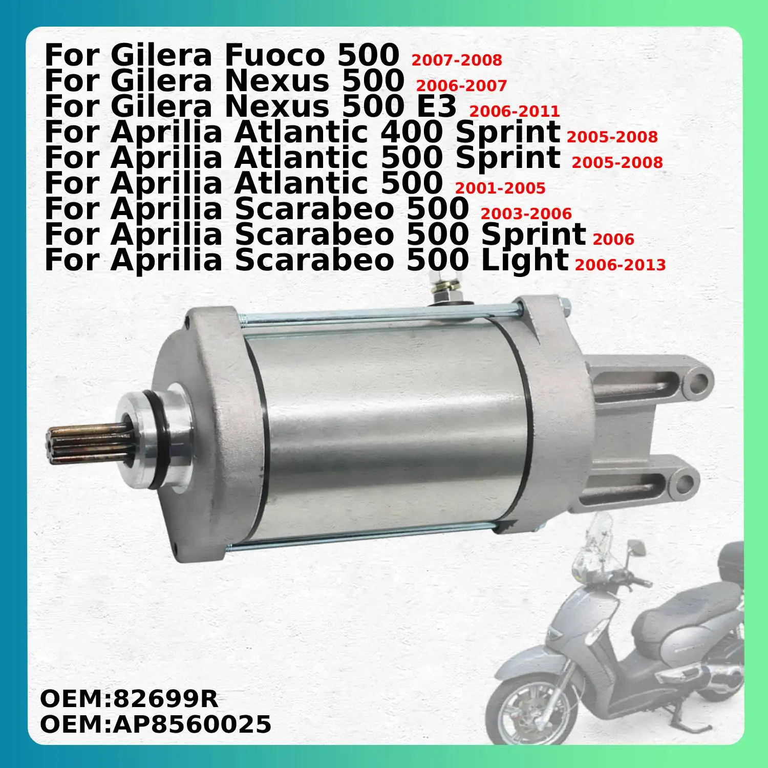 Motorcycle Electric Starter Motor 12V For Gilera Fuoco Nexus 500 E3 82699R AP8560025 For Aprilia Atlantic Scarabeo 500 400 12V
Motorcycle Electric Starter Motor 12V For Gilera Fuoco Nexus 500 E3 82699R AP8560025 For Aprilia Atlantic Scarabeo 500 400 12V