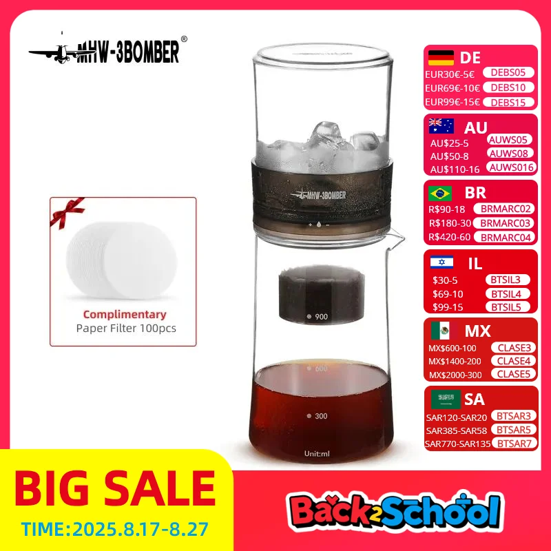 MHW-3BOMBER Cold Brew Coffee Maker 600ml Dripper Iced Coffee Brewer Maker with 100pcs Fine Filter Paper 300 Mesh Barista Tools
MHW-3BOMBER Cold Brew Coffee Maker 600ml Dripper Iced Coffee Brewer Maker with 100pcs Fine Filter Paper 300 Mesh Barista Tools