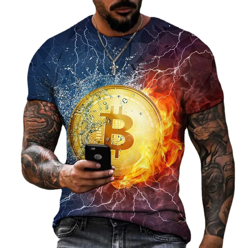 Trendy personalized 3D digital printing Bitcoin pattern men's fashion sports short sleeved casual T-shirt men
Trendy personalized 3D digital printing Bitcoin pattern men's fashion sports short sleeved casual T-shirt men
