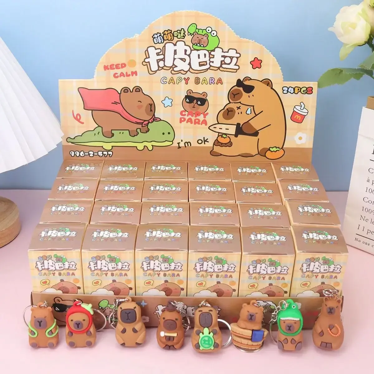 24Pcs/Box Capybara Keychain Kawaii Cartoon Hang On Bag Accessories Anime Figures Keychains birthday gift
24Pcs/Box Capybara Keychain Kawaii Cartoon Hang On Bag Accessories Anime Figures Keychains birthday gift