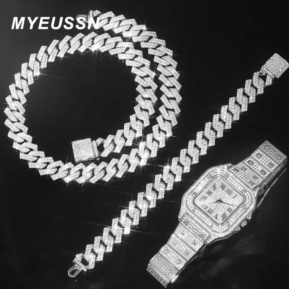 Luxury Necklace +Watch+Bracelet Hip Hop Miami Curb Cuban Chain Iced Out Paved Rhinestones CZ Bling Rapper For Men Jewelry Gift
Luxury Necklace +Watch+Bracelet Hip Hop Miami Curb Cuban Chain Iced Out Paved Rhinestones CZ Bling Rapper For Men Jewelry Gift