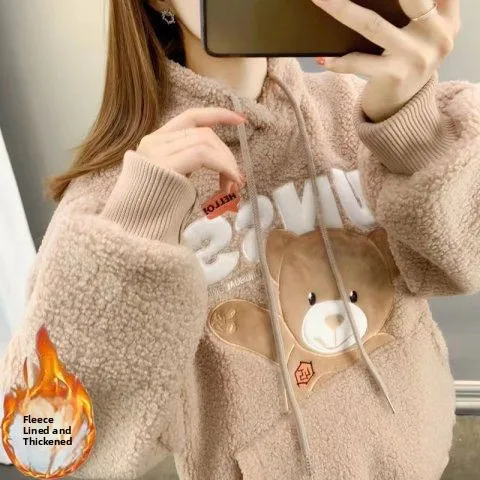 Bear Design Hoodie Women's Lamb Fur Jacket Autumn Winter New Style Fleece Lined Thickened Loose Women's Comfortable Top
Bear Design Hoodie Women's Lamb Fur Jacket Autumn Winter New Style Fleece Lined Thickened Loose Women's Comfortable Top