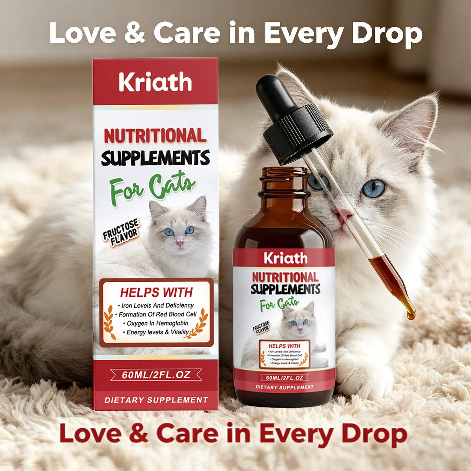 Kriath Cat Nutritional Supplement Drop Boost Energy Vitality & Red Blood Promote Healthy Growth Multivitamin Iron Support Liquid
Kriath Cat Nutritional Supplement Drop Boost Energy Vitality & Red Blood Promote Healthy Growth Multivitamin Iron Support Liquid