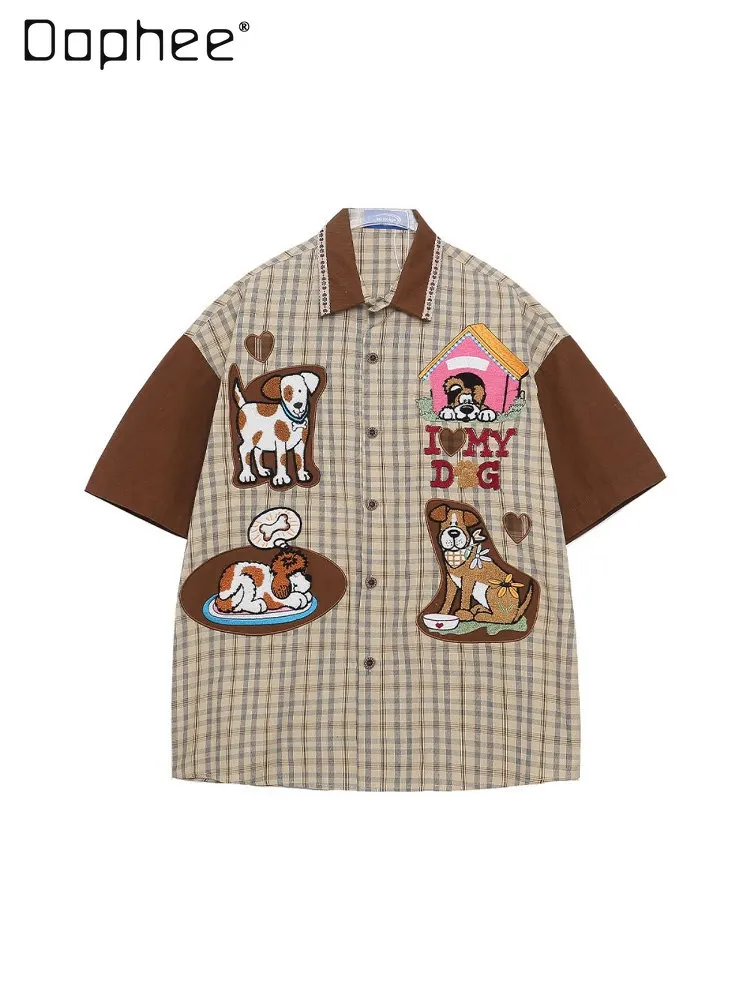 Summer New Japanese Retro Style Men's Coffee Plaid Cartoon Dog Patch Loose Casual Daily Lapel Short Sleeve Shirt
Summer New Japanese Retro Style Men's Coffee Plaid Cartoon Dog Patch Loose Casual Daily Lapel Short Sleeve Shirt