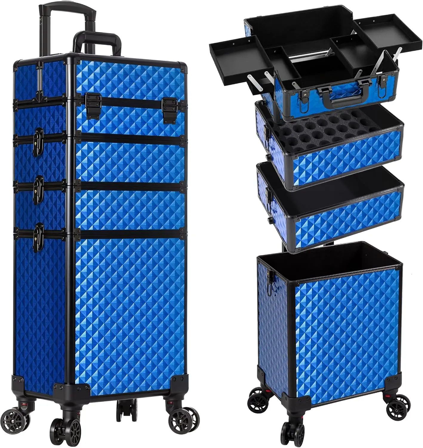 Rolling Makeup Train Case 4 in 1 Cosmetic Trolley with Wheels, Large Storage, Lockable, Blue
Rolling Makeup Train Case 4 in 1 Cosmetic Trolley with Wheels, Large Storage, Lockable, Blue