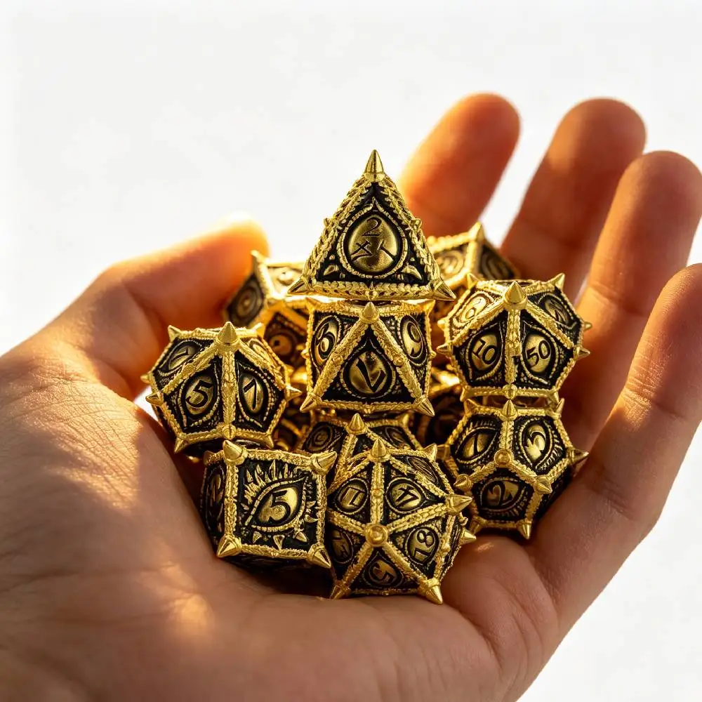 Premium Dragon Eye Metal D&D Dice Set 7Pcs, Spiked Polyhedral DND Dice Metal Cube Dice for Dungeons & Tabletop RPG Games Gifts
Premium Dragon Eye Metal D&D Dice Set 7Pcs, Spiked Polyhedral DND Dice Metal Cube Dice for Dungeons & Tabletop RPG Games Gifts