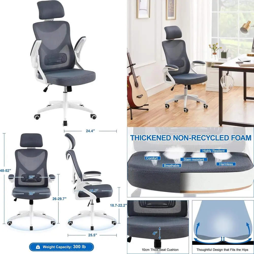 Ergonomic High-Back Mesh Chair with Flip-Up Armrests, Adjustable Headrest and Lumbar Support for Home Office and Gaming, White/G
Ergonomic High-Back Mesh Chair with Flip-Up Armrests, Adjustable Headrest and Lumbar Support for Home Office and Gaming, White/G