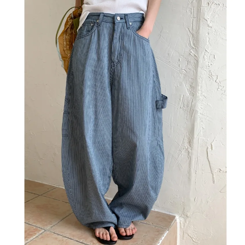 Casual High Waist Wide Leg Jeans Striped Loose Fit Comfortable Lazy Style Blue Cotton Denim Pants for Women
Casual High Waist Wide Leg Jeans Striped Loose Fit Comfortable Lazy Style Blue Cotton Denim Pants for Women