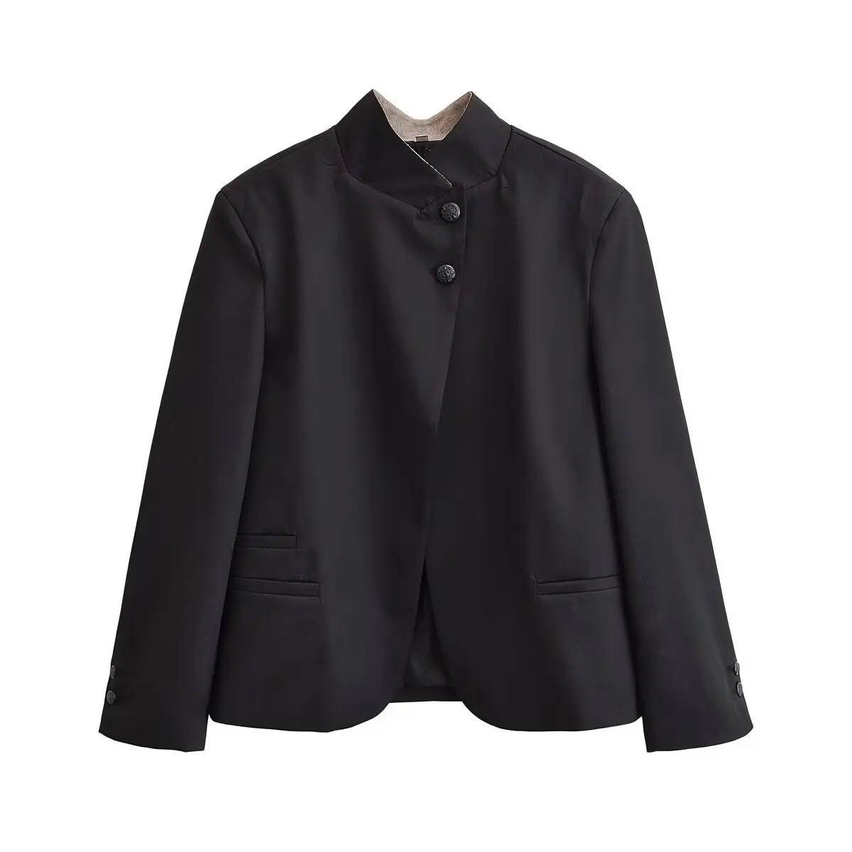 Women's Fashionable High Collar Buttoned Blazer Black Stand Collar Asymmetric Button Blazer Jacket For Women Casual Style Y4E9
Women's Fashionable High Collar Buttoned Blazer Black Stand Collar Asymmetric Button Blazer Jacket For Women Casual Style Y4E9