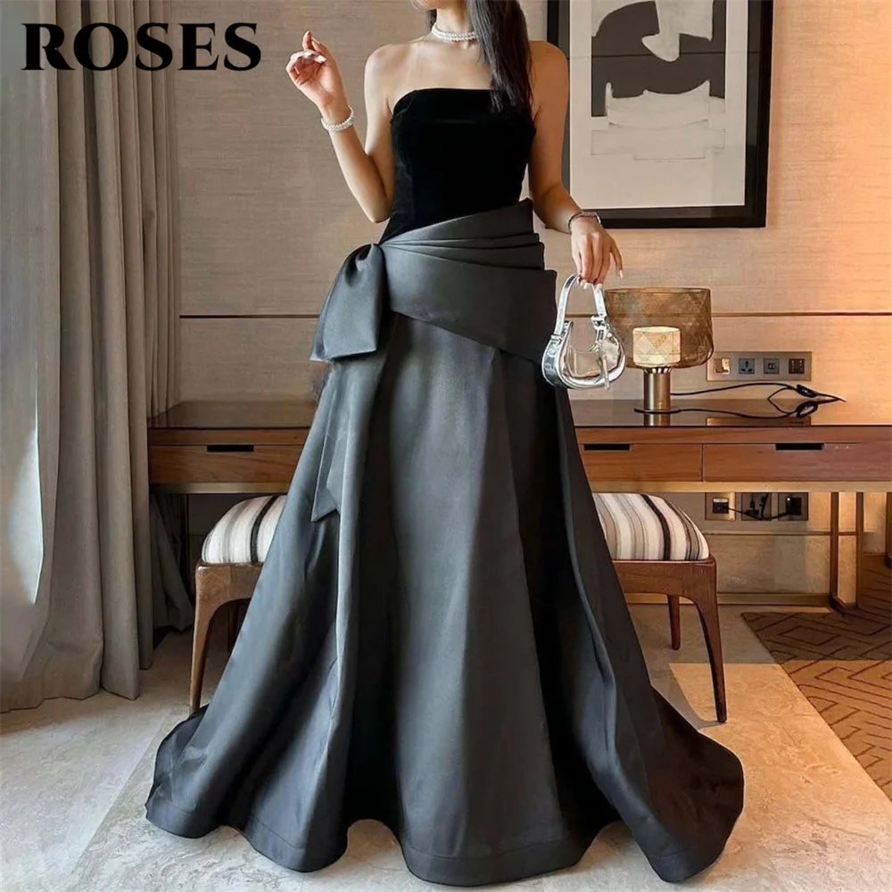 ROSES Simple Black A-Line Stain Party Dress Strapless Night Dress Pleats Saudi Arabia Celebrity Evening Dress Customized
ROSES Simple Black A-Line Stain Party Dress Strapless Night Dress Pleats Saudi Arabia Celebrity Evening Dress Customized