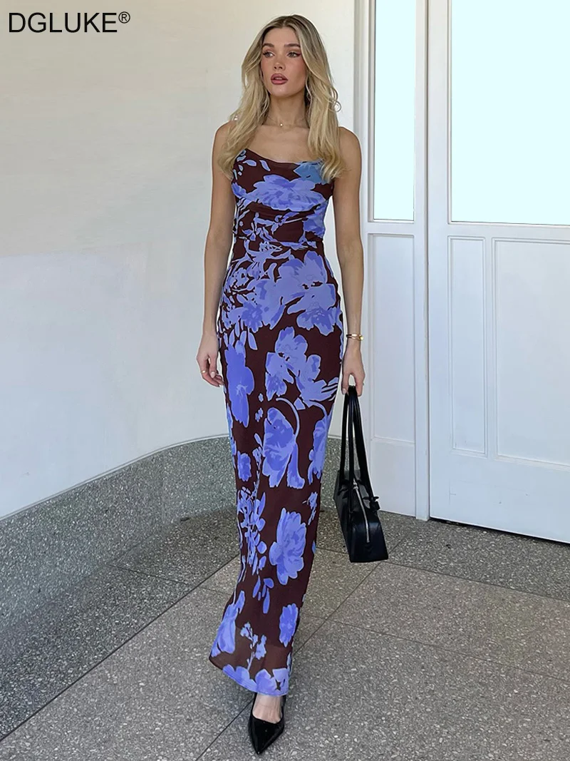 DGLUKE Floral Print Long Dress Woman Spaghetti Strap Backless Maxi Dress Sexy Black Mesh Party Dress
DGLUKE Floral Print Long Dress Woman Spaghetti Strap Backless Maxi Dress Sexy Black Mesh Party Dress