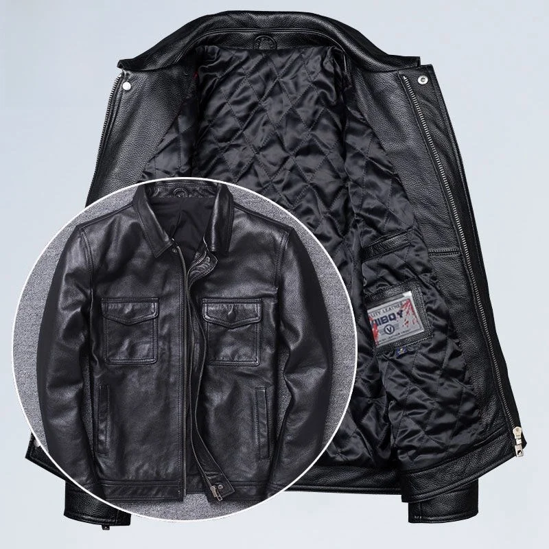 Leather Jaet Men's Casual Vintage Flip Collar Biker Jaet Cowhide Texture ort Sve Plant Tanned Oil Wax Leather Coat
Leather Jaet Men's Casual Vintage Flip Collar Biker Jaet Cowhide Texture ort Sve Plant Tanned Oil Wax Leather Coat