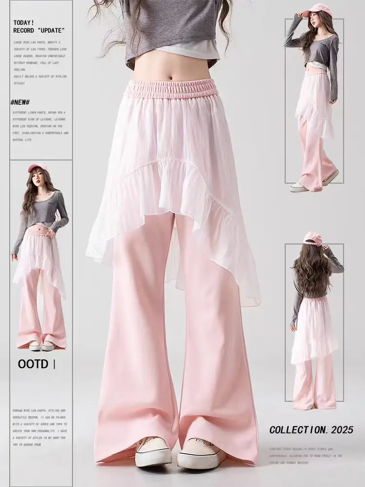 Mesh fake two-piece spliced casual pants for women in spring 2025 high waiste drooping pants from Korean
Mesh fake two-piece spliced casual pants for women in spring 2025 high waiste drooping pants from Korean