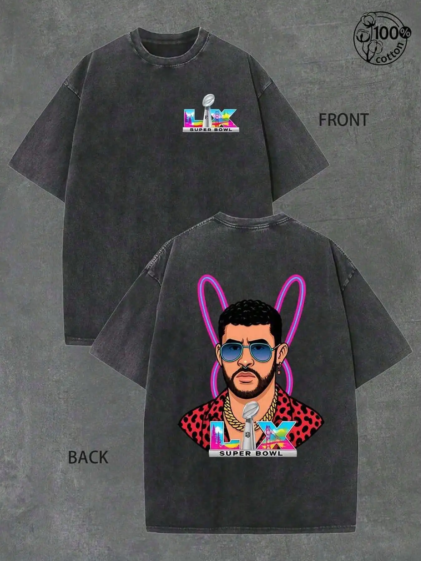 Retro Washed Cotton T-Shirt with Pop Art Graphic, Double Sided Print, Loose Fit Streetwear
Retro Washed Cotton T-Shirt with Pop Art Graphic, Double Sided Print, Loose Fit Streetwear