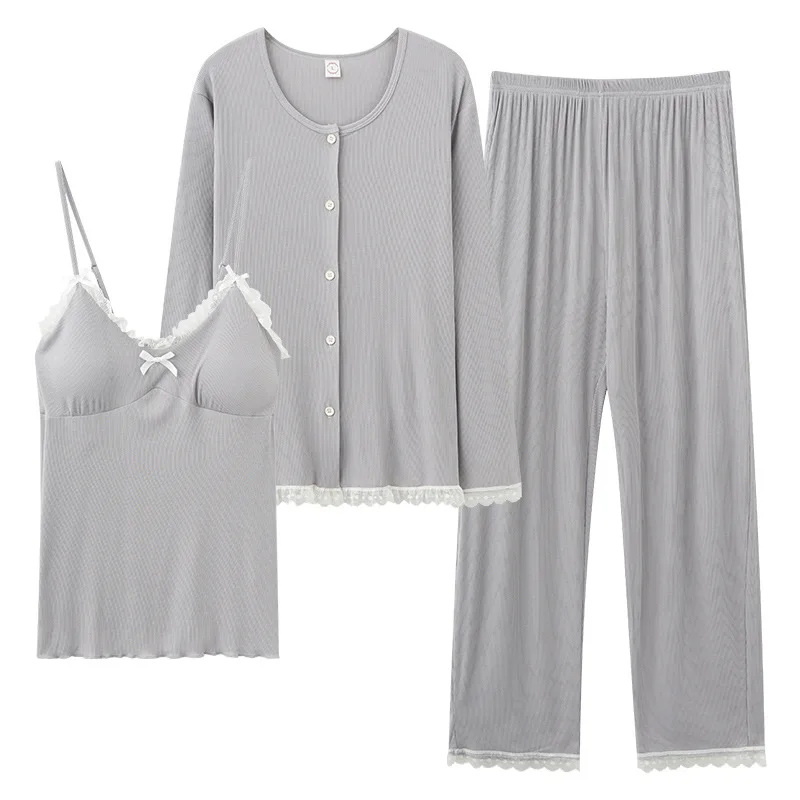 Women's pajamas long-sleeved camisole, Pure Cotton Padded three-piece home wear and outwear set
Women's pajamas long-sleeved camisole, Pure Cotton Padded three-piece home wear and outwear set