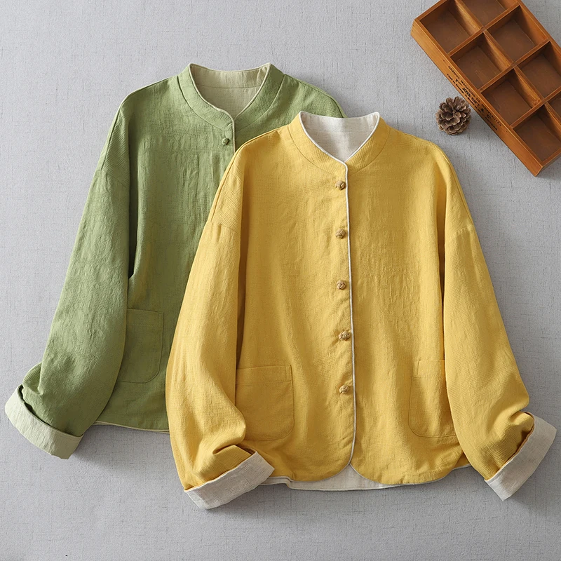 Retro Double-Sided Double-Wear Contrast Color Stand Collar Embroidered ort Jaet Chinese Sle Cotton Blend Women's Outerwear
Retro Double-Sided Double-Wear Contrast Color Stand Collar Embroidered ort Jaet Chinese Sle Cotton Blend Women's Outerwear