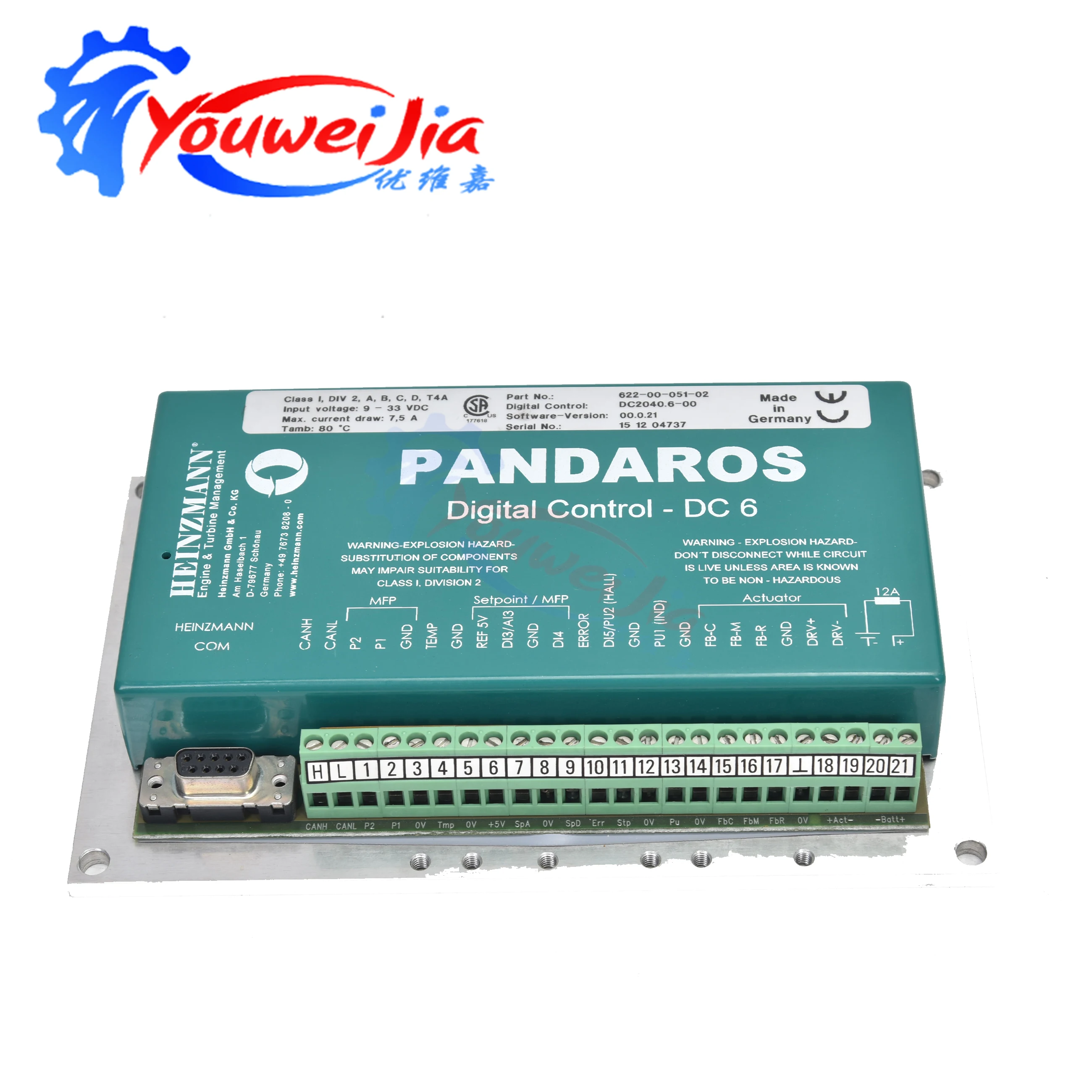 Heinzmann Pandaros DC6 Original Generator Speed Controller Module Digital Positioner
Heinzmann Pandaros DC6 Original Generator Speed Controller Module Digital Positioner